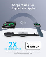 Anker MagGo Estación de Carga MagSafe (3 en 1 plegable) 15W Qi2 AirPods Watch con Adaptador y Cable para iPhone 12 al 17
