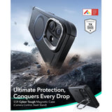 ESR iPhone 17 Cyber Tough Magnetic Case con Stand, MagSafe y Control de Cámara Protección Grado Militar 7X