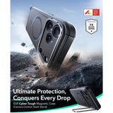 ESR iPhone 17 Pro Cyber Tough Magnetic Case con Stand, MagSafe y Control de Cámara Protección Grado Militar 7X