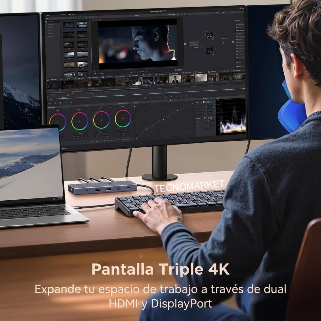 UGREEN Revodok Pro 12 en 1 Triple 4K Docking Station con 2 HDMI, DP, 2x10G USB C, 2×USB-A2.0, 100W PD, SD/TF, 1000Mbps Ethernet, 3.5MM Audio