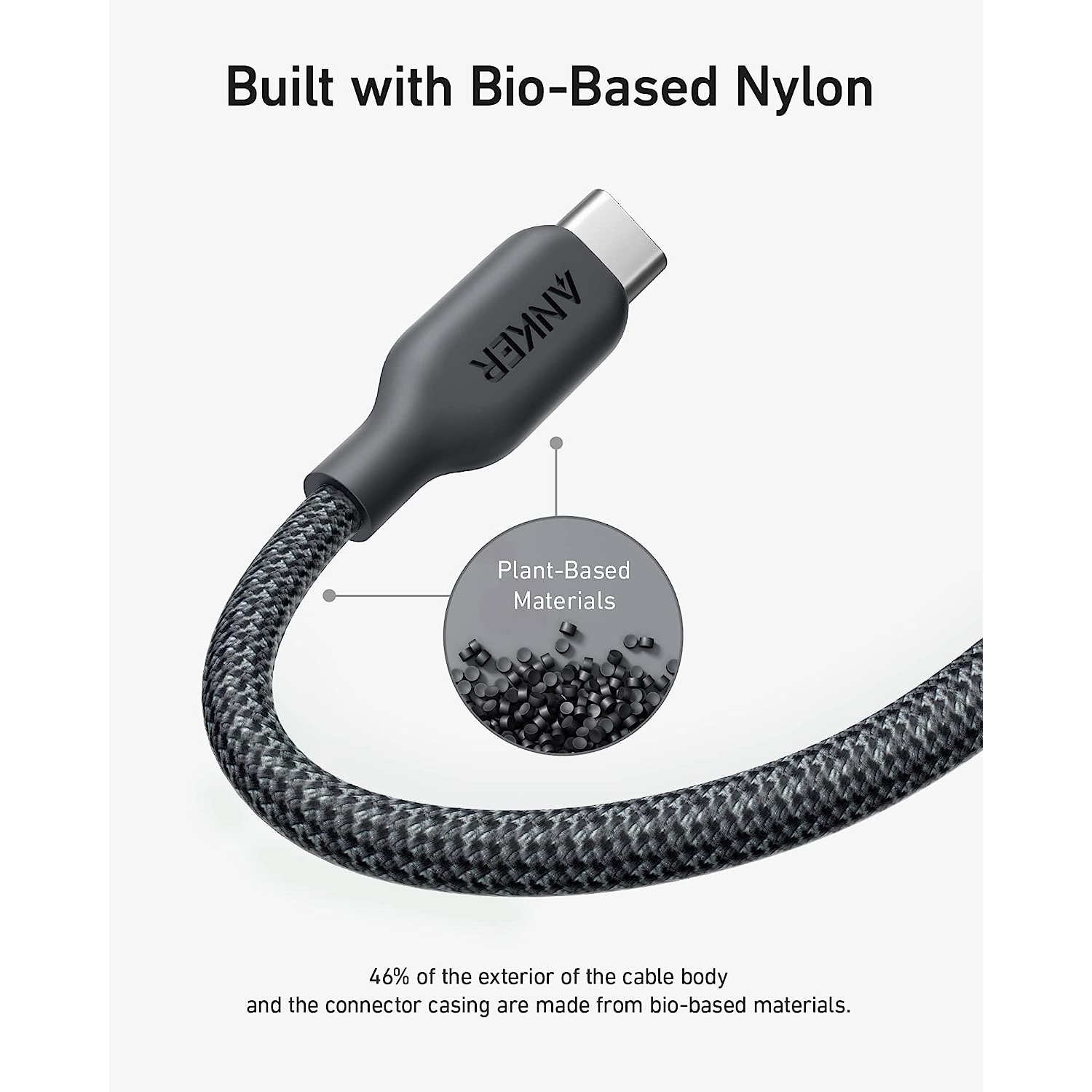 Anker 543 Cable USB-C a USB-C (140W) Bio-Nylon para MacBook Pro 2023, iPad Pro, iPad Air 4, Samsung Galaxy S22, y más (Negro)