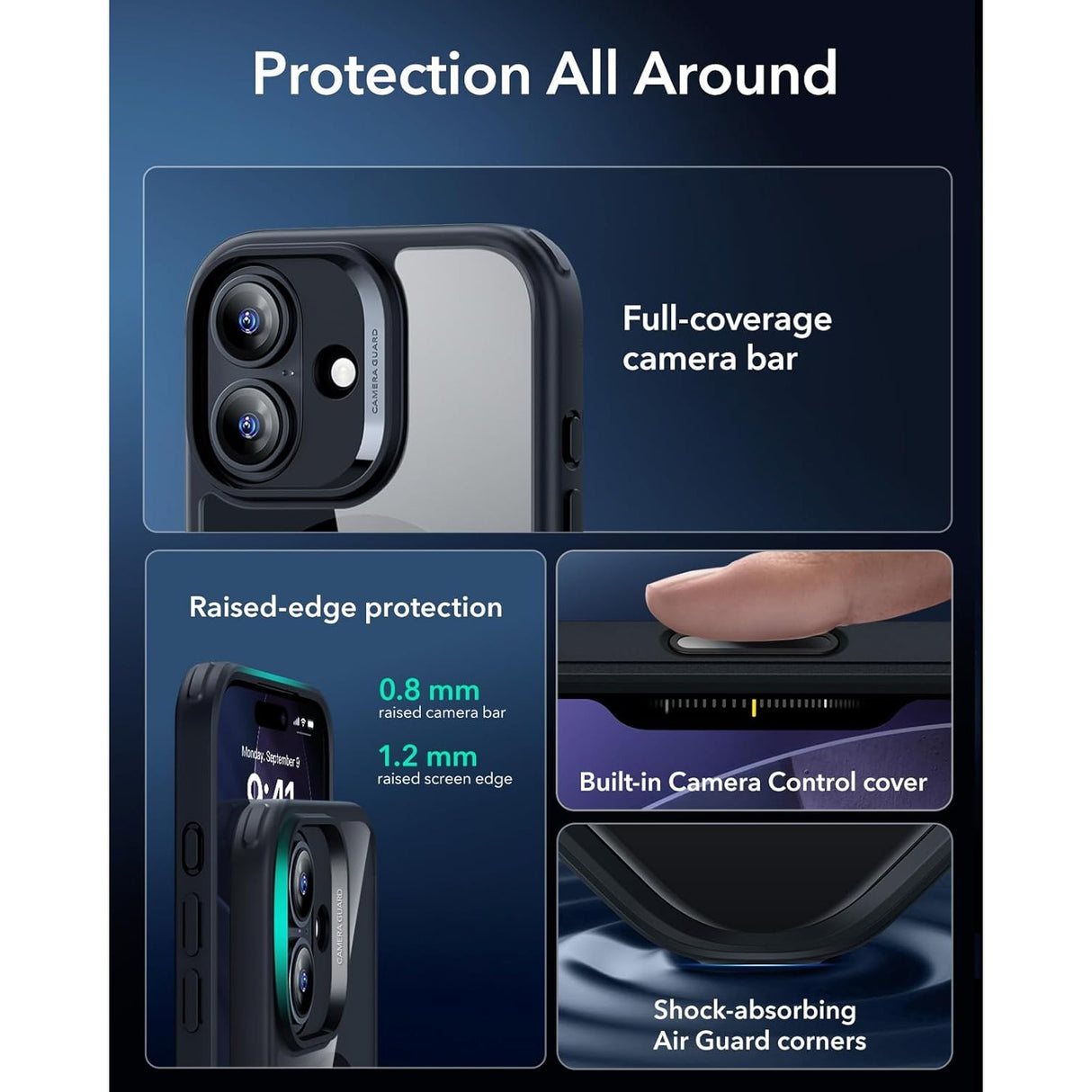 ESR iPhone 17 Classic Hybrid Case con MagSafe y Control de Cámara Protección Grado Militar - Negro Transparente