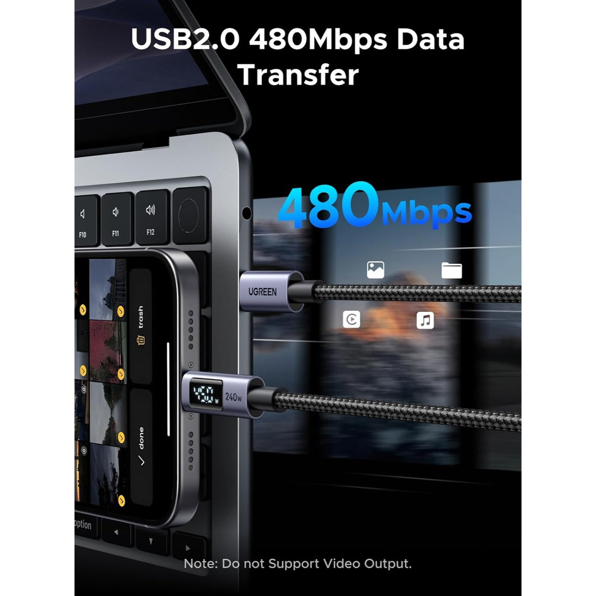 UGREEN 240W Cable USB-C a USB-C Carga Rápida con Pantalla para Monitoreo en Tiempo Real - 1 Metro