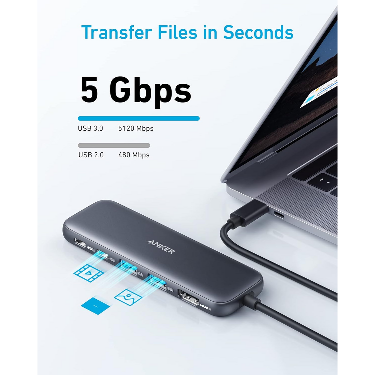 Anker 332 USB-C Hub (5 en 1) con 4K HDMI PD-IN para MacBook, Dell XPS, Lenovo Thinkpad, HP Laptops y más