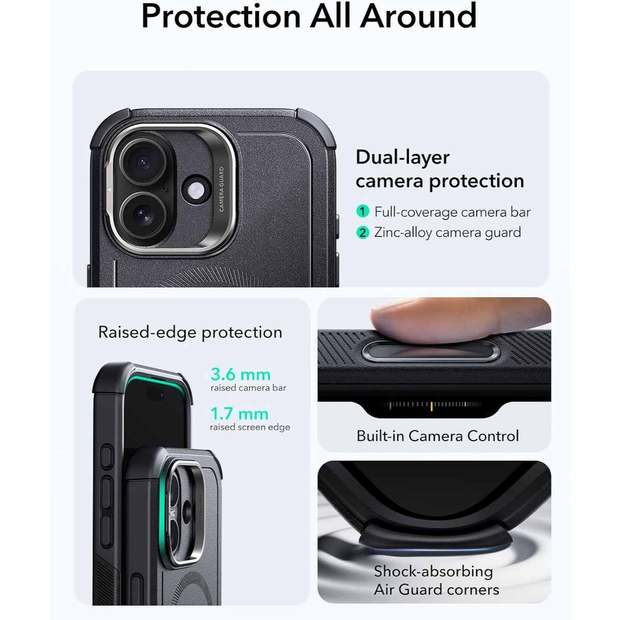 ESR iPhone 17 Cyber Tough Magnetic Case con Stand, MagSafe y Control de Cámara Protección Grado Militar 7X