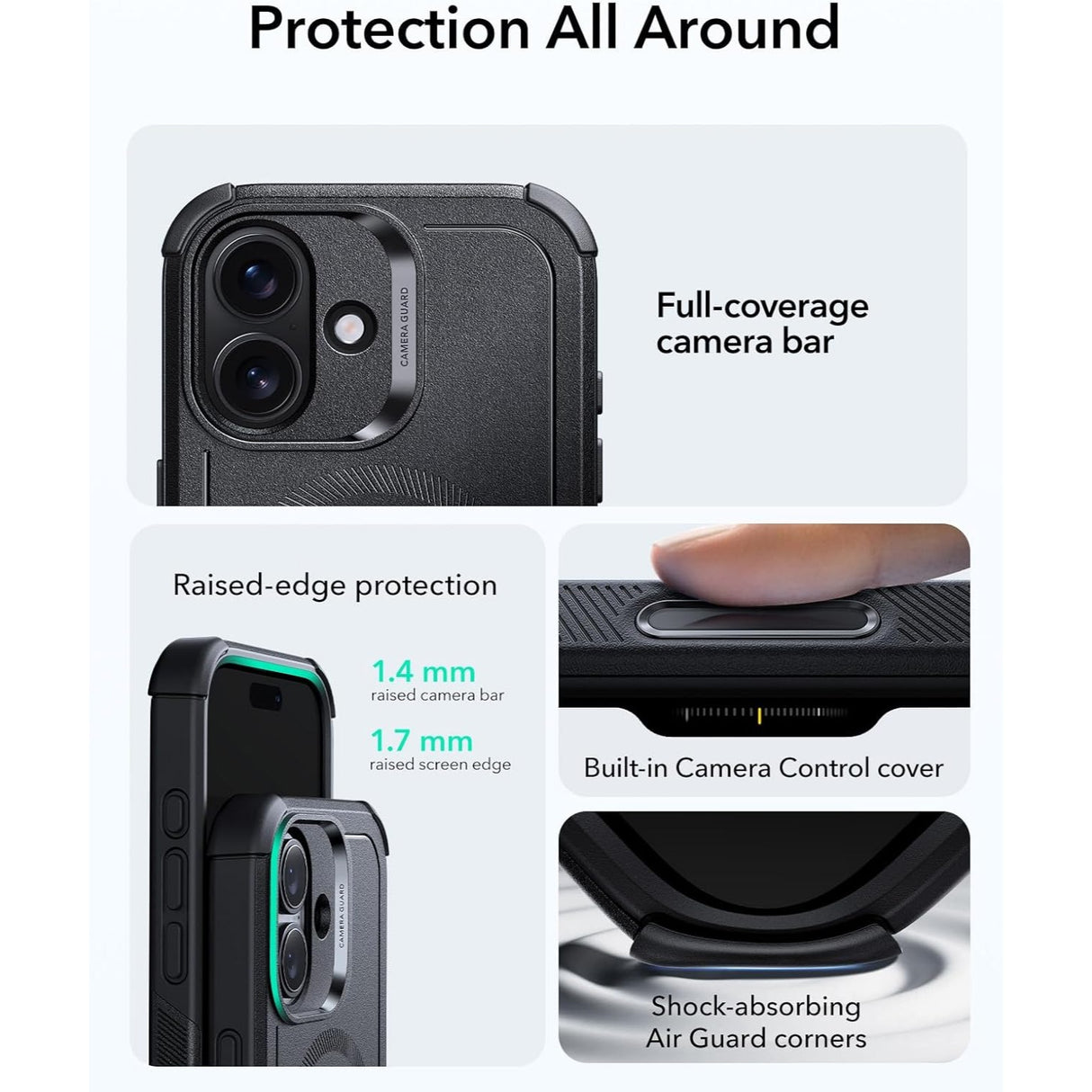 ESR iPhone 17 Cyber Tough Magnetic Case con MagSafe y Control de Cámara Protección Grado Militar 7X