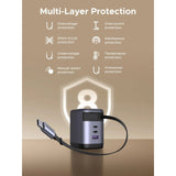 UGREEN Nexode 100W GaN Cargador con Cable USB-C Retráctil y 3 Puertos