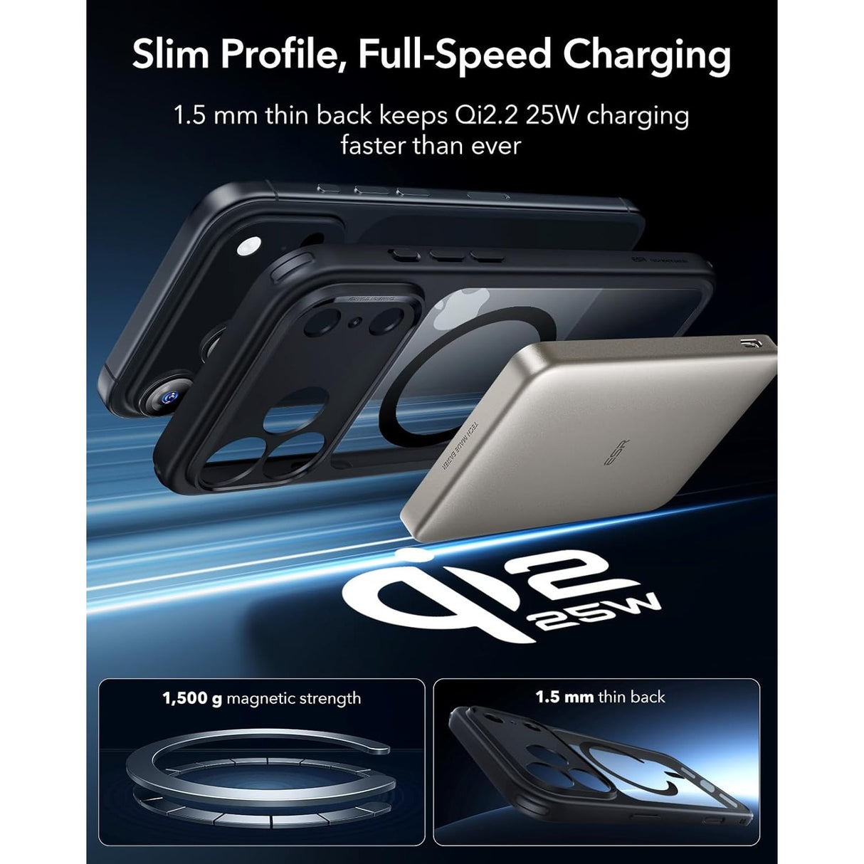 ESR iPhone 17 Pro Max Classic Hybrid Case con MagSafe y Control de Cámara Protección Grado Militar - Negro Transparente