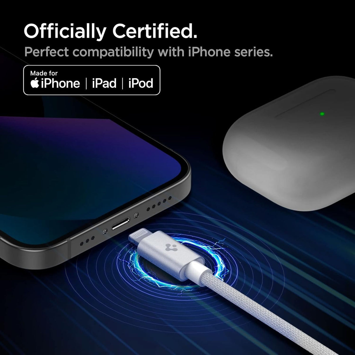 Spigen Cable Lightning a USB-C Certificado MFi de 2 metros para iPhone 8 al 14 Series, iPad, AirPods
