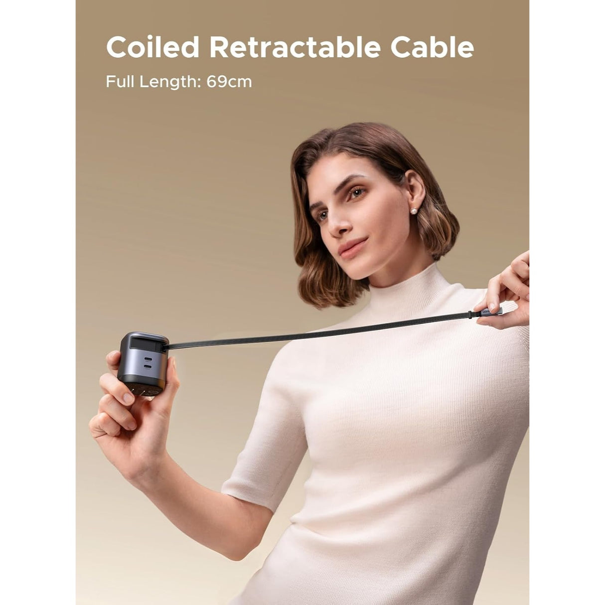 UGREEN Nexode 45W GaN Cargador con Cable USB-C Retráctil y 2 Puertos