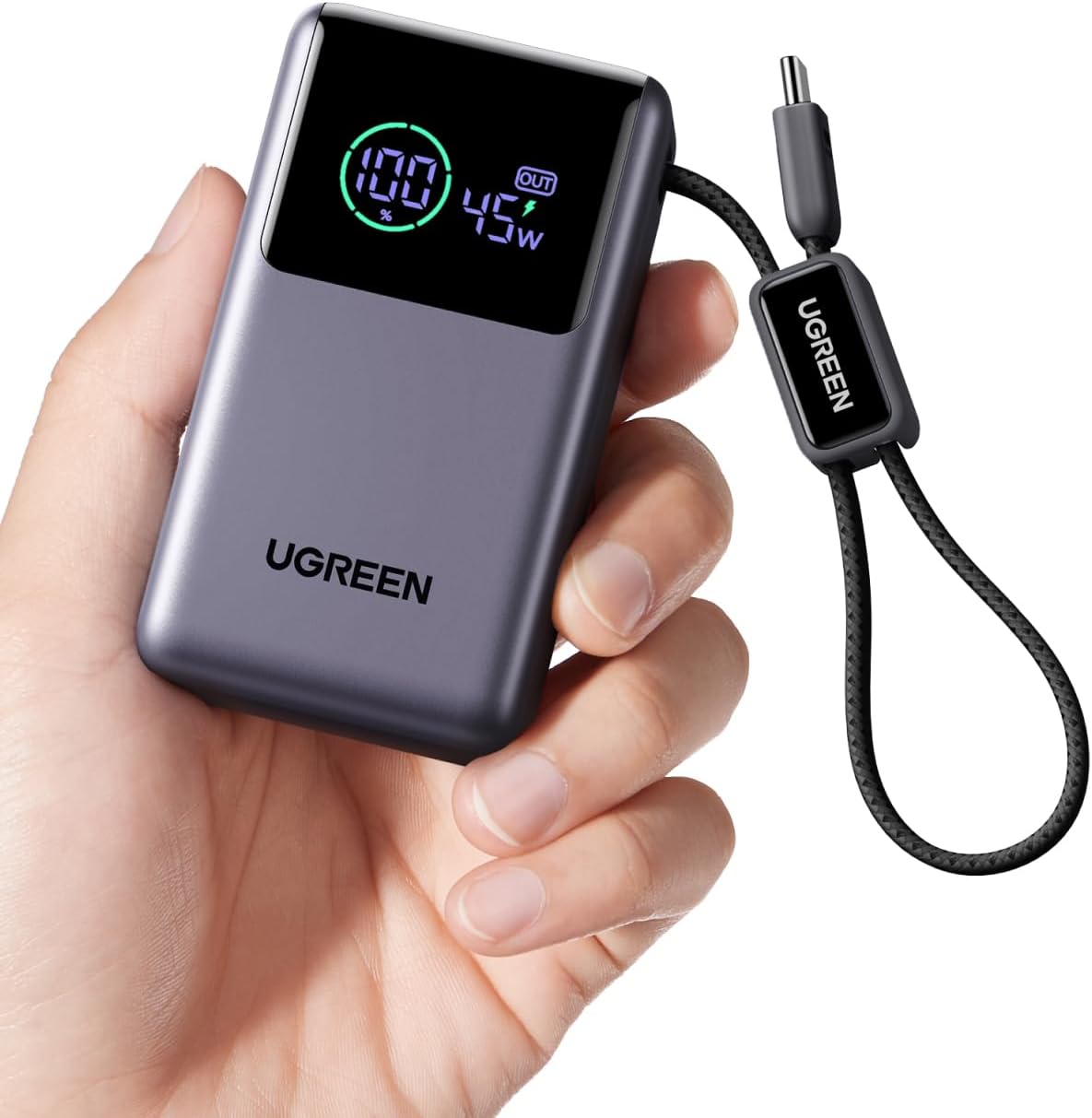 UGREEN Nexode Pro Power Bank 10,000mAh 45W con Cable USB-C Integrado