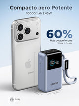 UGREEN Nexode Pro Power Bank 10,000mAh 45W con Cable USB-C Integrado
