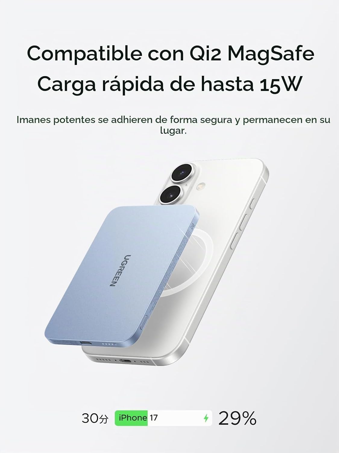 UGREEN MagFlow Air 5000mAh Power Bank MagSafe Qi2 15W Ultra Delgada para iPhone 18/17/16/15/14 Series