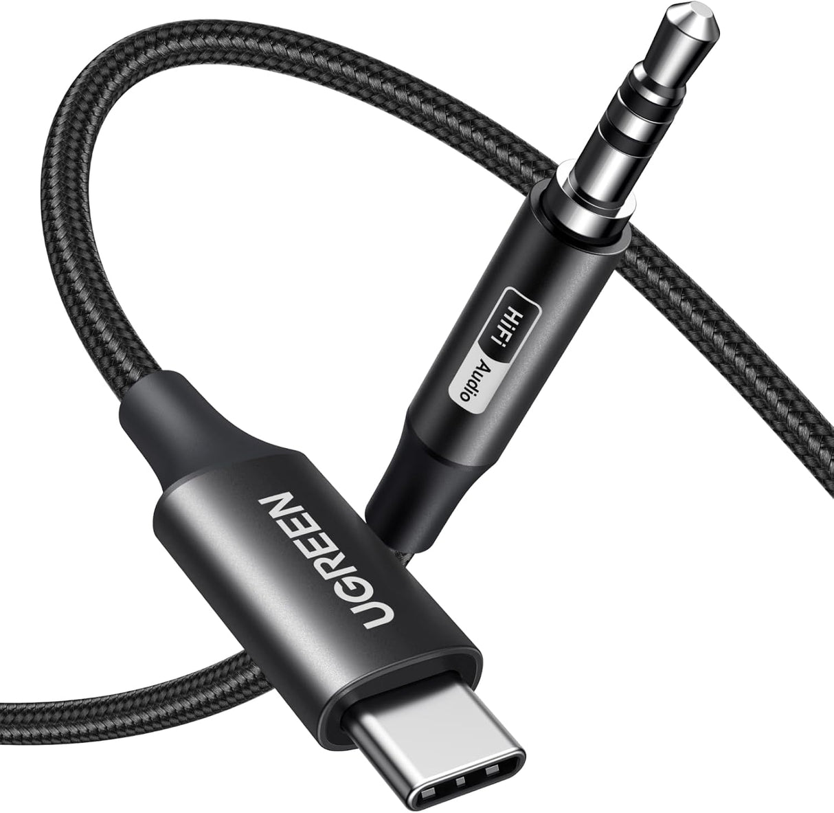 UGREEN Cable USB-C a Jack 3.5mm Hi-Res Audio, Adaptador Auxiliar para Auriculares, Nylon Trenzado, Compatible con iPhone, Samsung Galaxy, iPad, MacBook