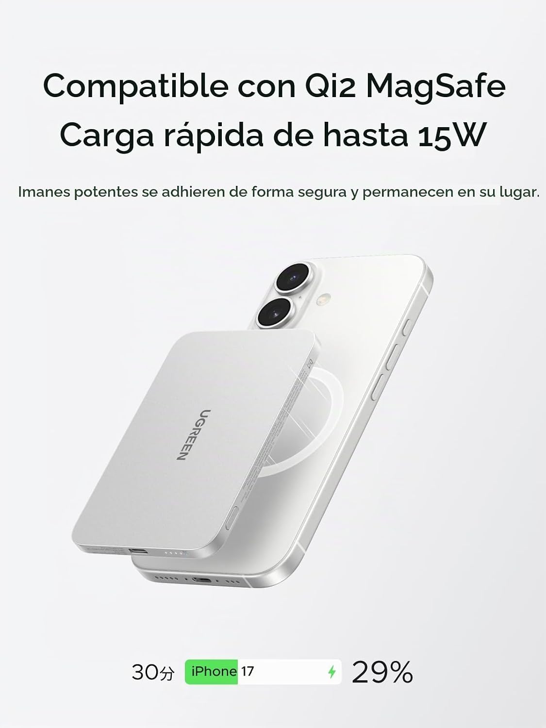 UGREEN MagFlow Air 5000mAh Power Bank MagSafe Qi2 15W Ultra Delgada para iPhone 18/17/16/15/14 Series