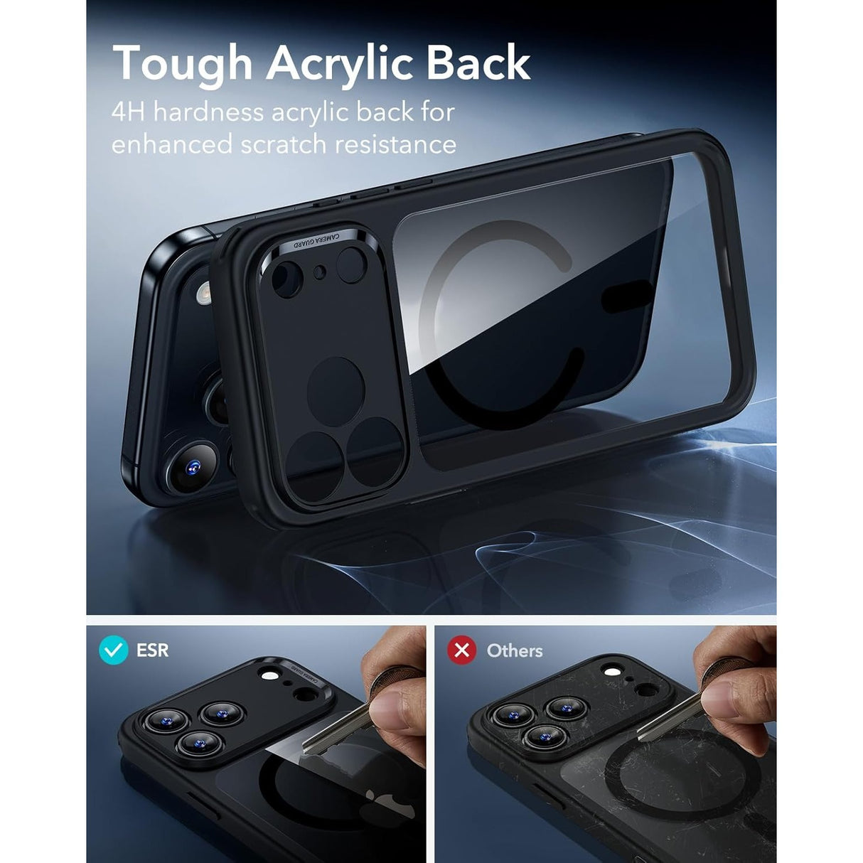 ESR iPhone 17 Pro Max Classic Hybrid Case con MagSafe y Control de Cámara Protección Grado Militar - Negro Transparente