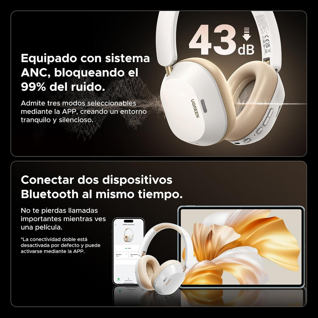UGREEN Audífonos Diadema ANC Bluetooth 5.4 - vista 4
