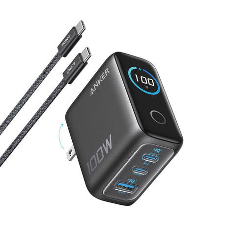 Anker Cargador 100W de 3 Puertos con Pantalla Inteligente