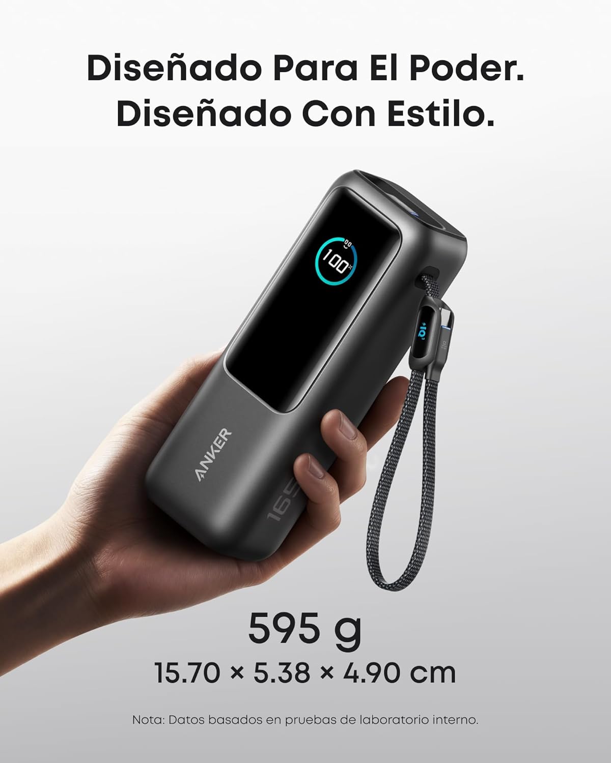Anker Power Bank 25,000mAh 165W con Cable Integrado y Retráctil