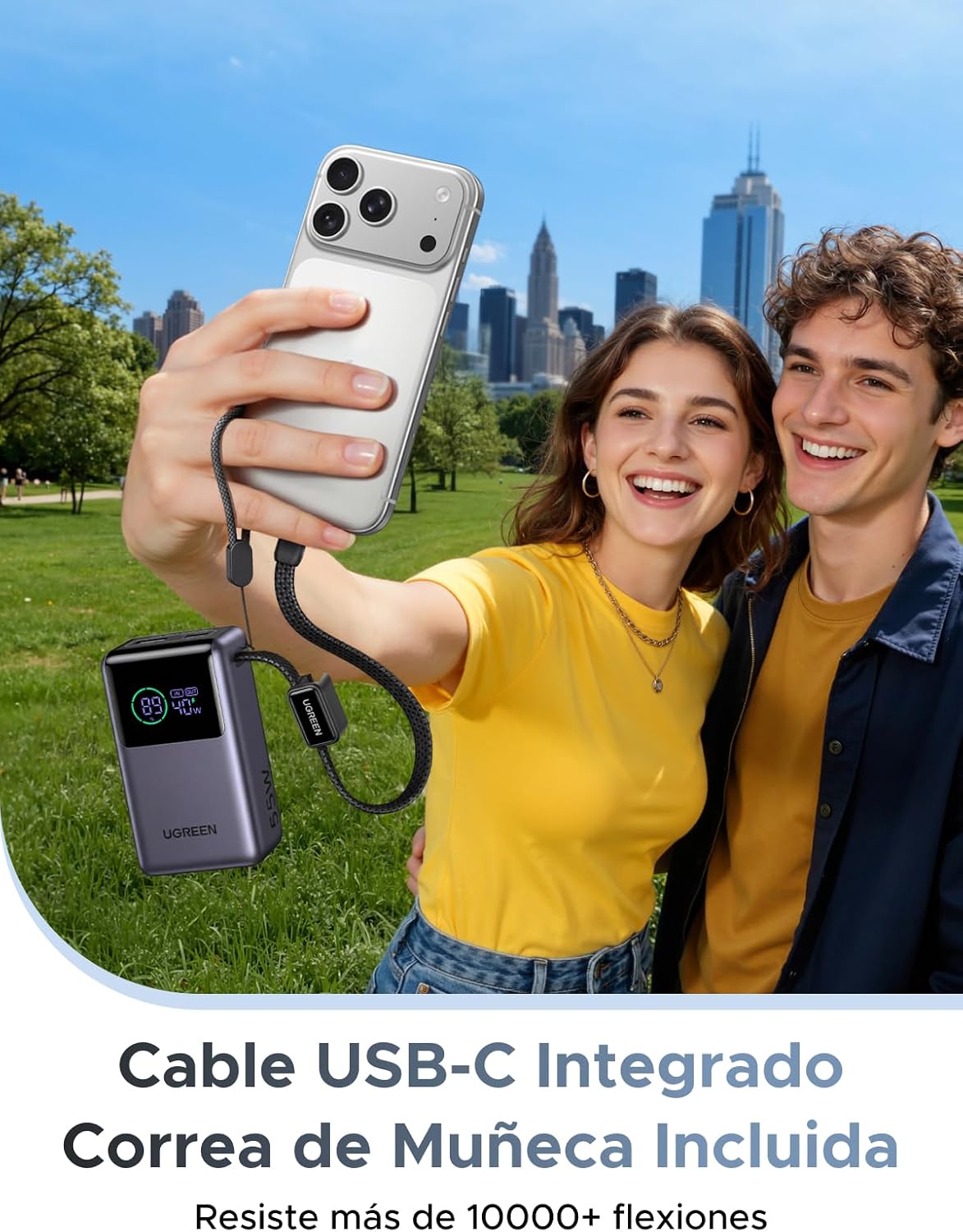 UGREEN Nexode Pro Power Bank 10,000mAh 45W con Cable USB-C Integrado