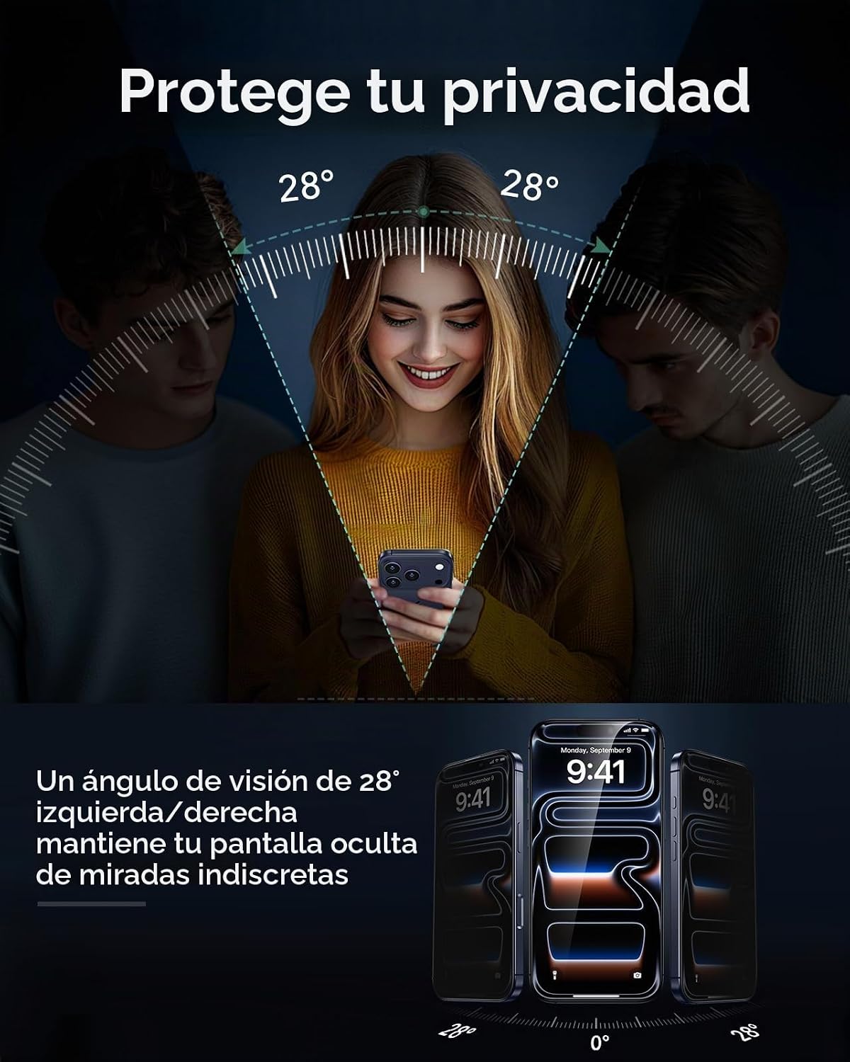 ESR Paquete de 3 Micas de Vidrio 9H+ Privacidad Antiespía Armorite para iPhone 17 Pro Max