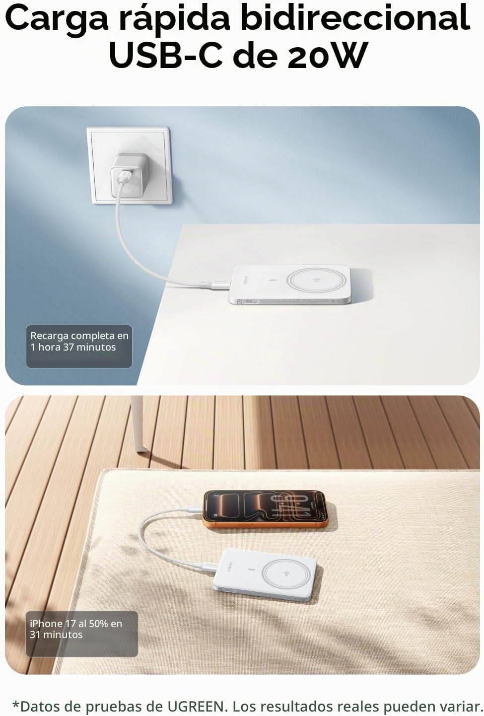 UGREEN MagFlow Air 5000mAh Power Bank MagSafe Qi2 15W Ultra Delgada para iPhone 18/17/16/15/14 Series