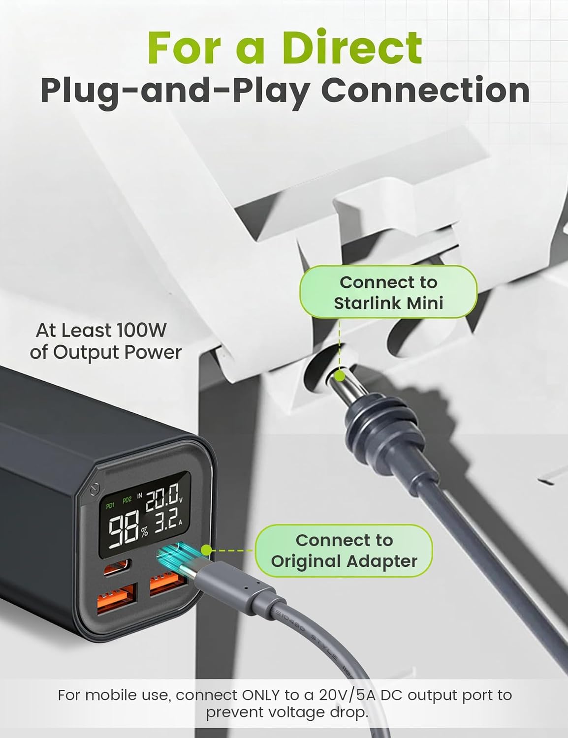 Anina USB-C to DC Power Cable for Starlink Mini - vista 2
