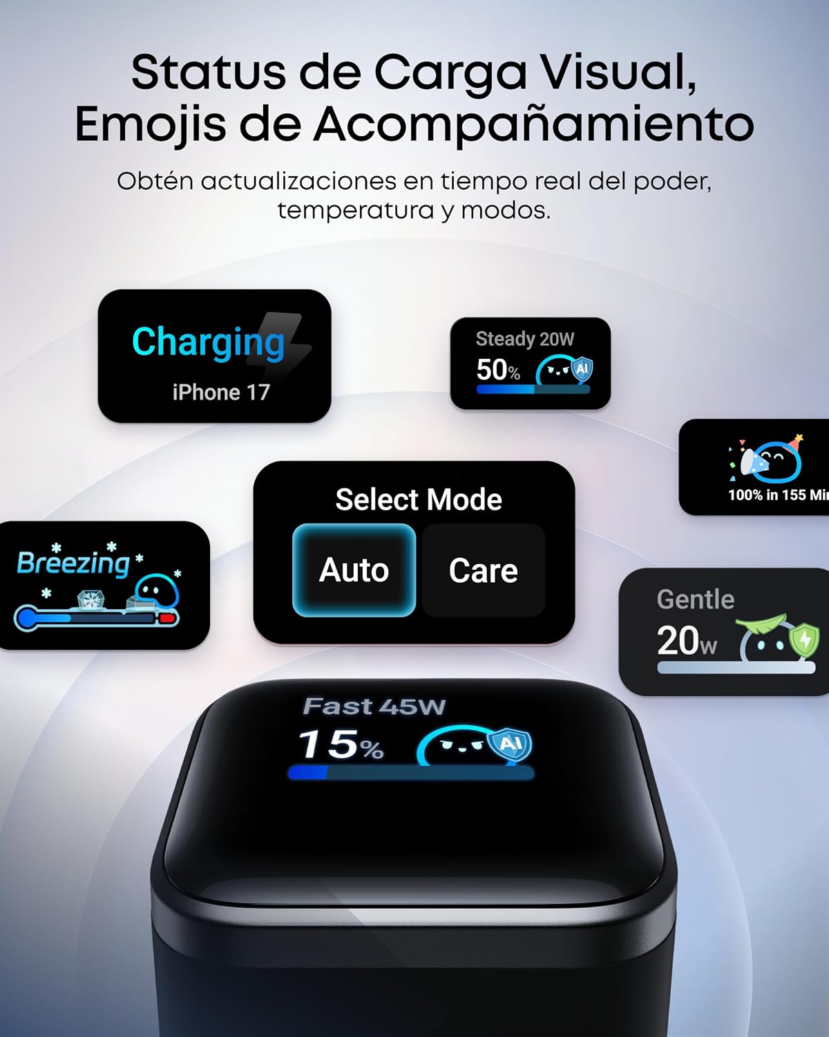Anker Nano Cargador Inteligente 45W GaN con Pantalla para iPhone 17/16/15 Series
