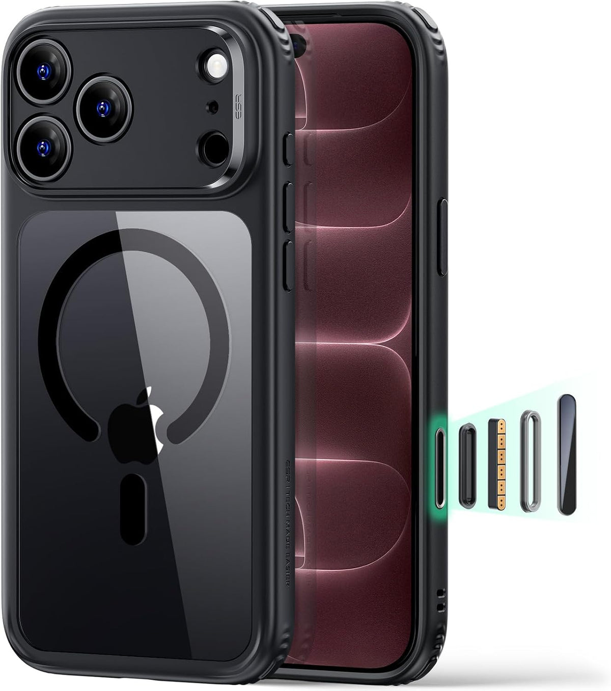ESR iPhone 18 Pro Max/17 Pro Max Classic Hybrid Case con MagSafe y Control de Cámara Protección Grado Militar - Negro Transparente