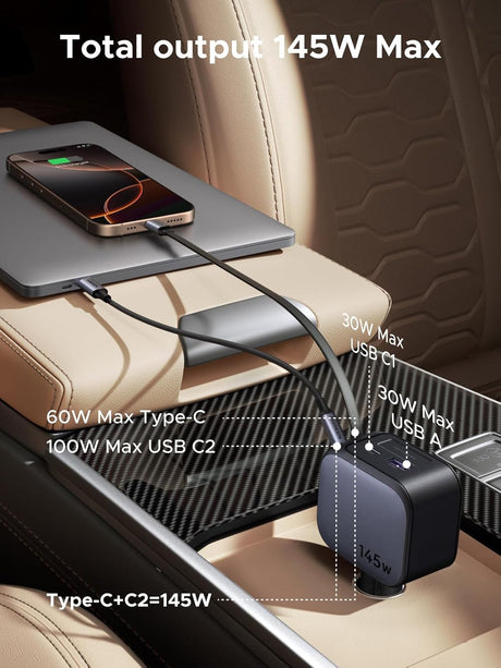UGREEN Cargador de coche retráctil 145W - vista 2