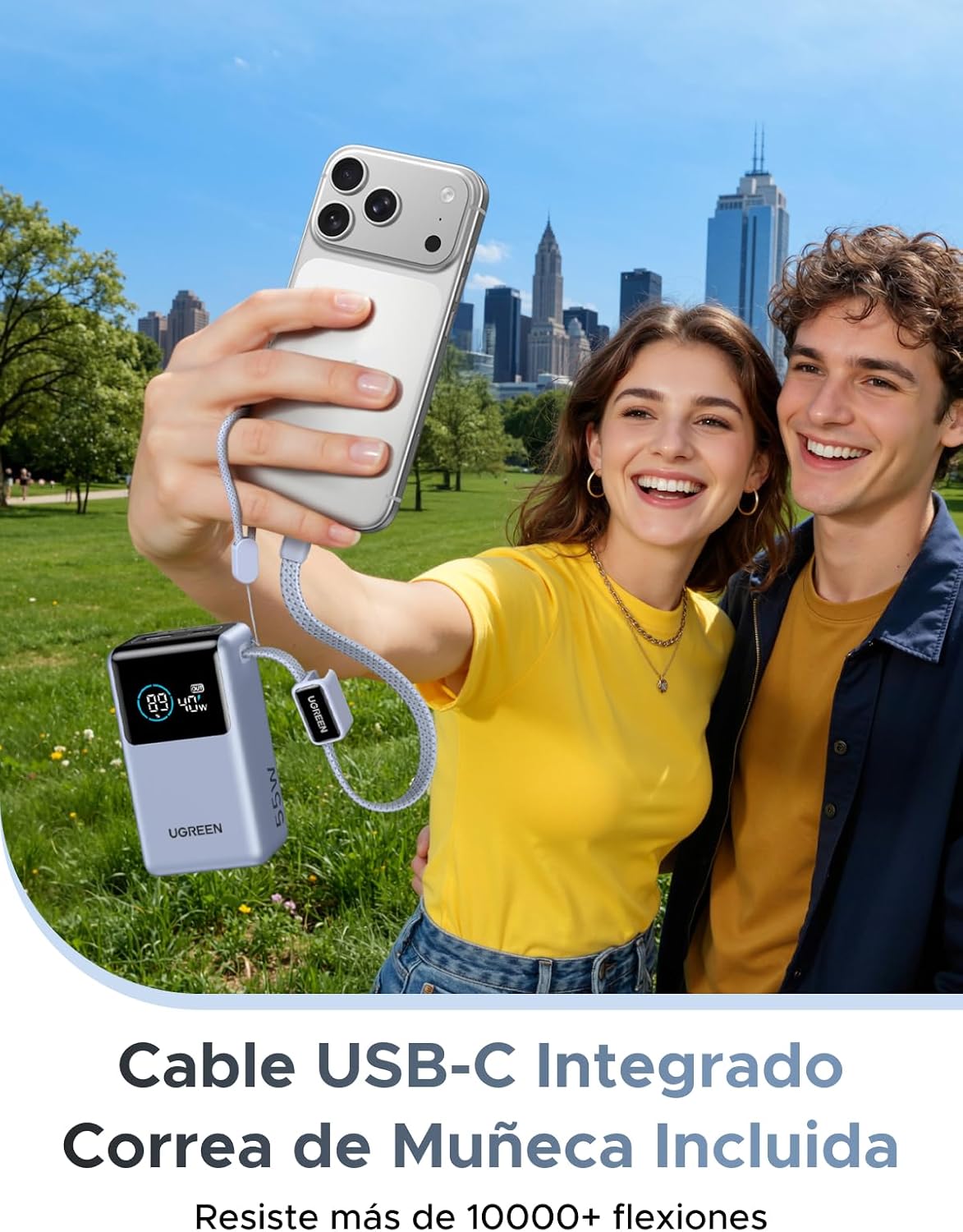 UGREEN Nexode Pro Power Bank 10,000mAh 45W con Cable USB-C Integrado