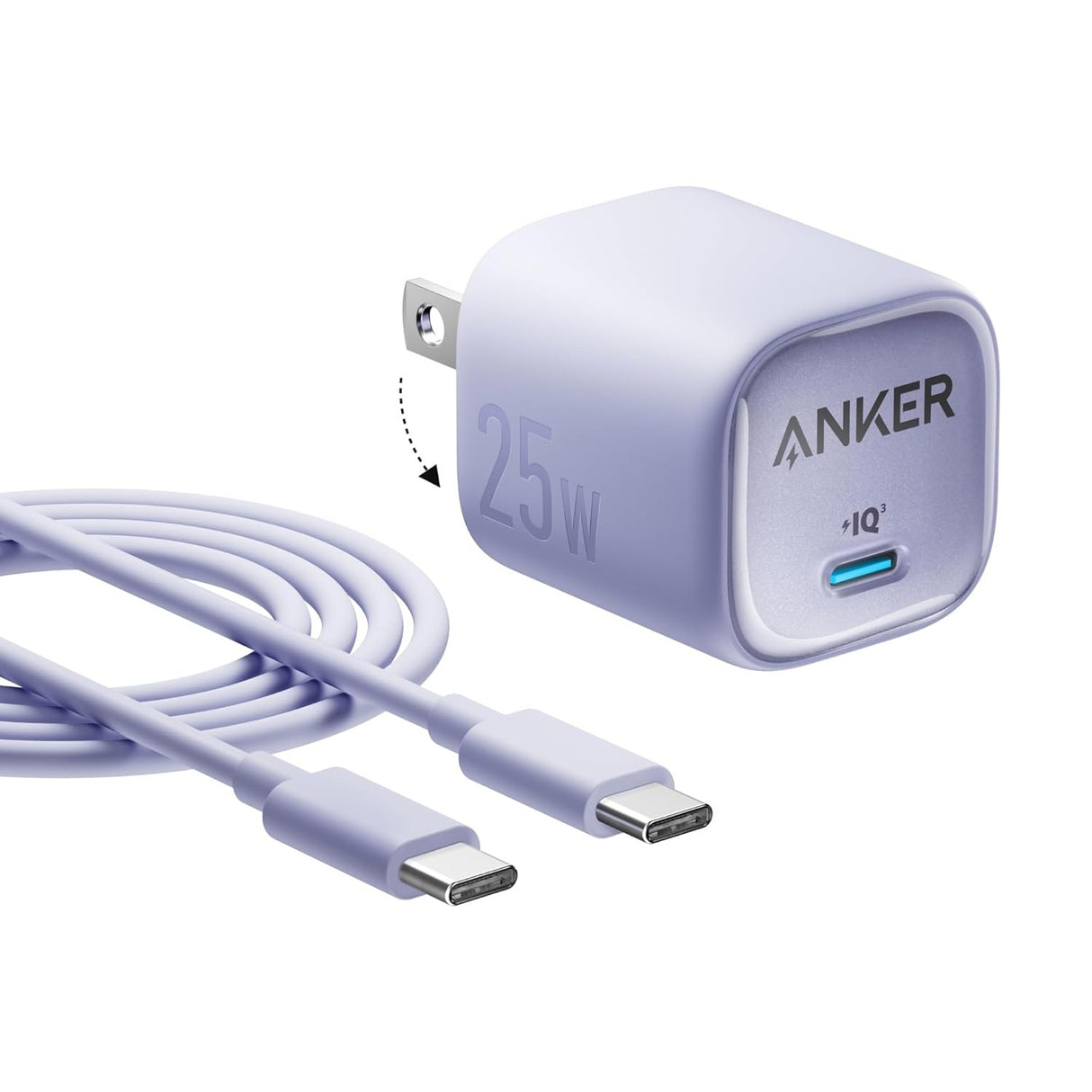 Anker 25W Cargador USB-C Plegable Carga Rápida - Pack con Cable