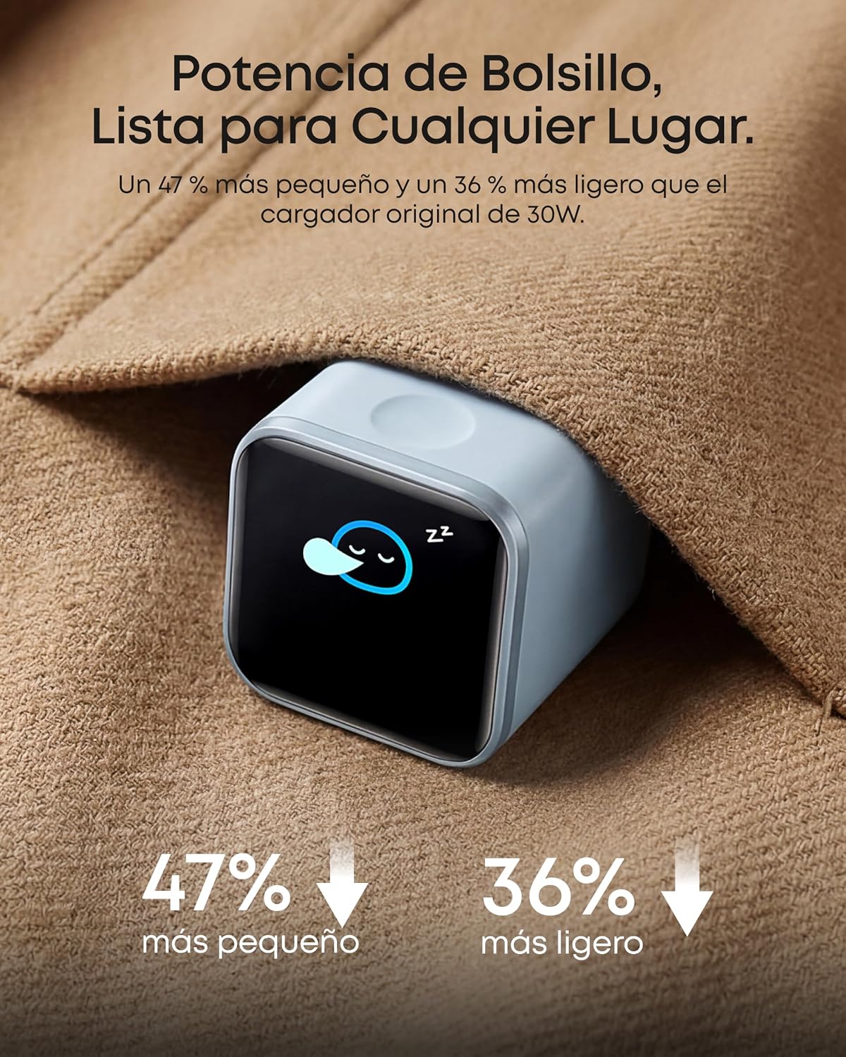 Anker Nano Cargador Inteligente 45W GaN con Pantalla para iPhone 17/16/15 Series