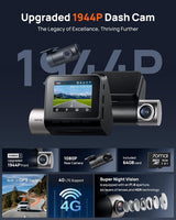 70mai Dash Cam A510 1944P+1080P Grabación Dual para Carro ADAS + Cámara Trasera RC11 + 64GB MicroSD Soporta 4G LTE