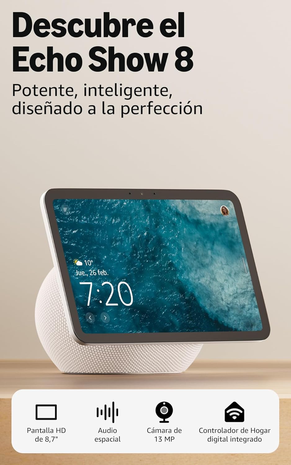 Amazon Echo Show 8 (última generación): pantalla HD de 8,7" con audio espacial y Alexa