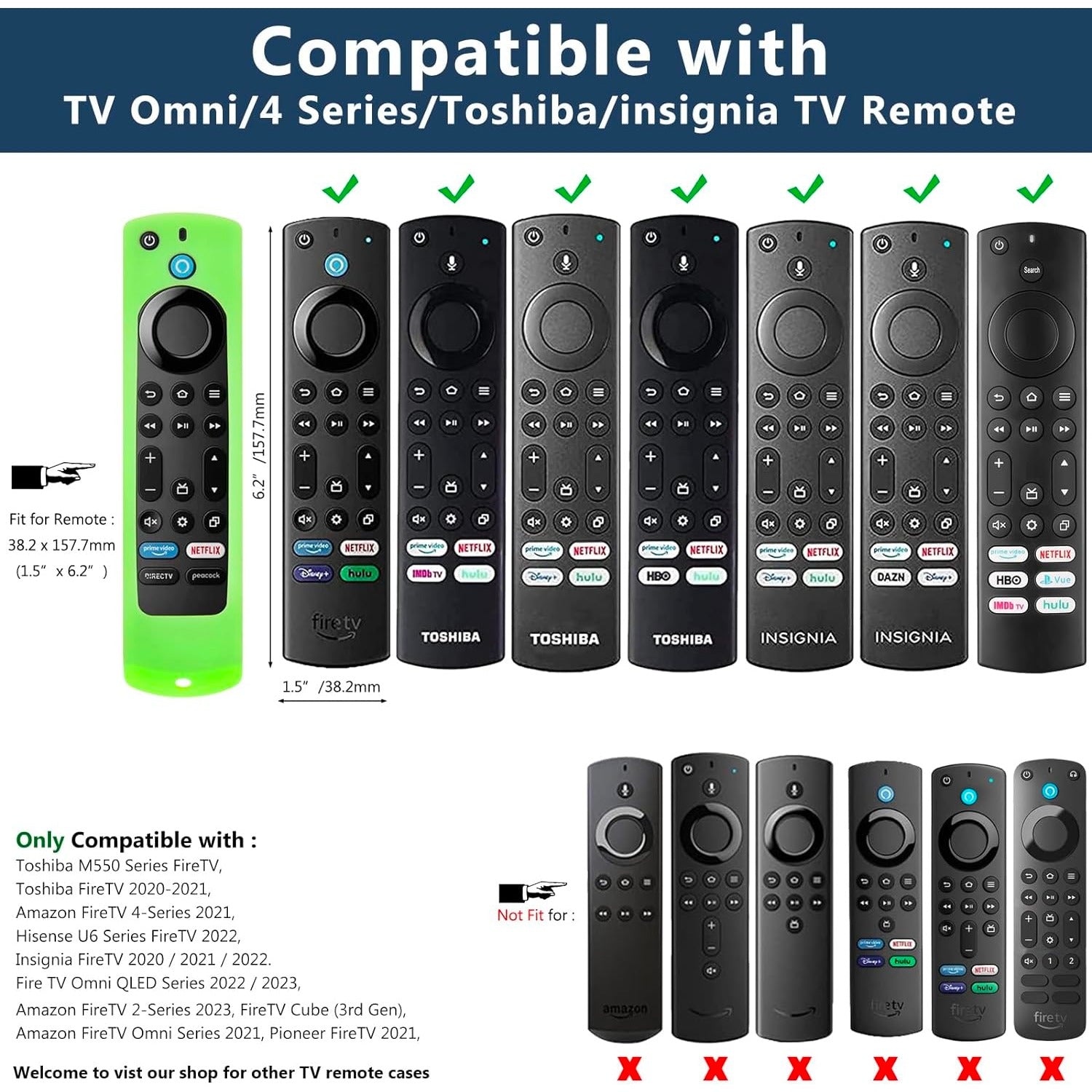 Case Protector para Control Remoto Fire TV Stick 4K Max (2da Gen) Hisense / Toshiba / Insignia / Pioneer / FireTV serie 4 / Omni (QLED) Series TV - Paquete de 2