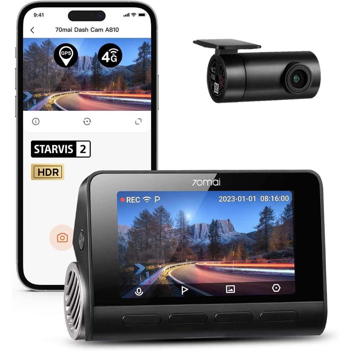 70mai A810 Dash Cam 4K HDR Sony Starvis 2 IMX678 Grabación Dual Soporta 4G