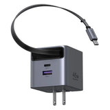 UGREEN 45W Nexode Pro GaN Cargador con Cable USB-C Retráctil y 2 Puertos