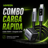 UGREEN Nexode 20W GaN Cargador + UGREEN Uno 100W Cable 1 Metro