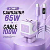UGREEN Uno 65W Cargador 3 Puertos Robot GaN + UGREEN Uno 100W Cable 1 Metro