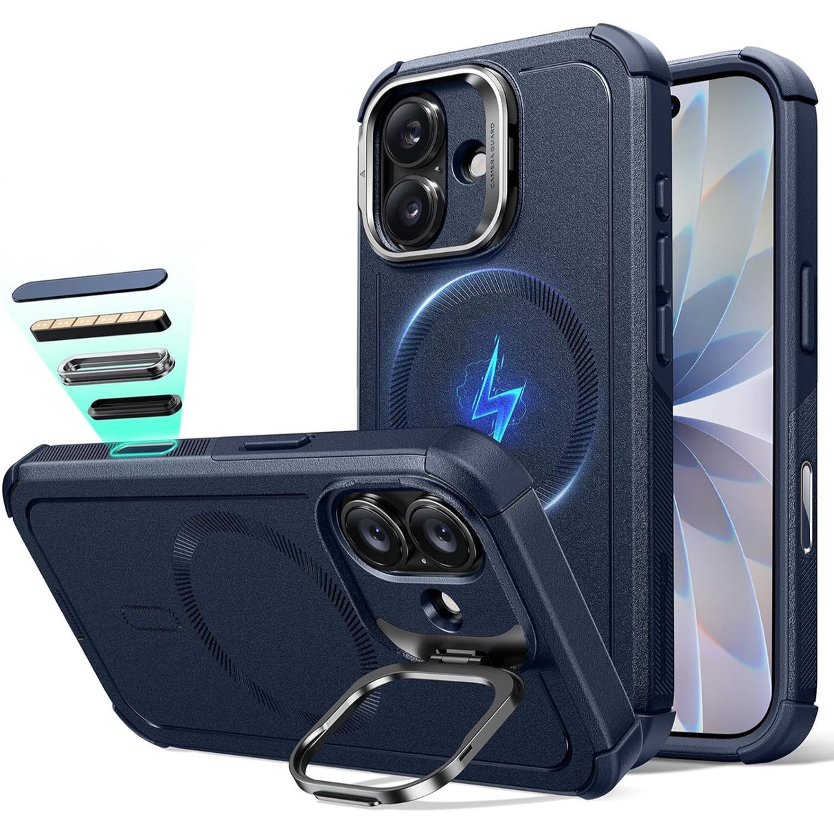 ESR iPhone 17 Cyber Tough Magnetic Case con Stand, MagSafe y Control de Cámara Protección Grado Militar 7X