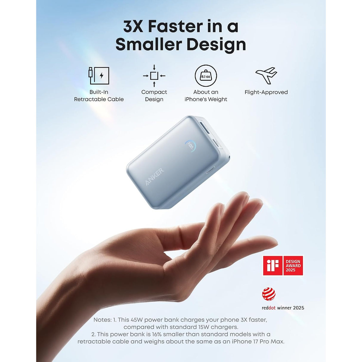 Anker Nano Power Bank (10K, 45W, Cable USB-C Retráctil Integrado)