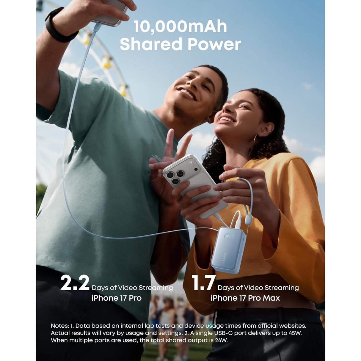 Anker Nano Power Bank (10K, 45W, Cable USB-C Retráctil Integrado)
