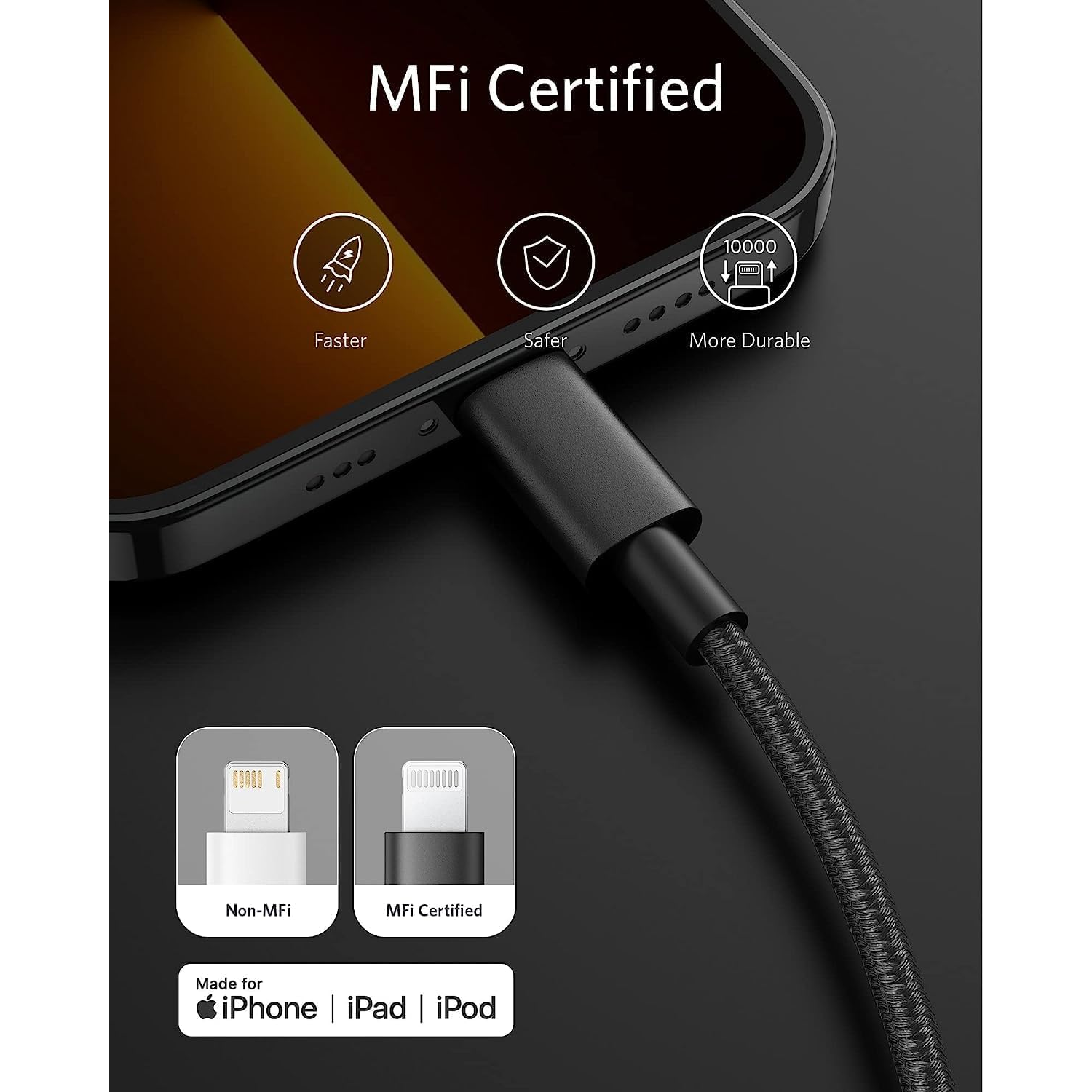 Anker 331 Cable USB-C a Lightning Nylon Certificado Apple MFi 1.8 Metros Negro