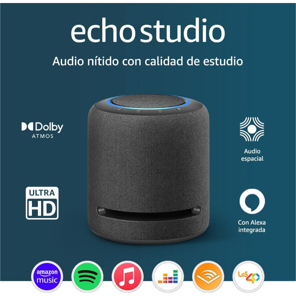 Echo Studio | Nuestro parlante inteligente con el mejor sonido - con Dolby Atmos, tecnología de procesamiento de audio espacial y Alexa