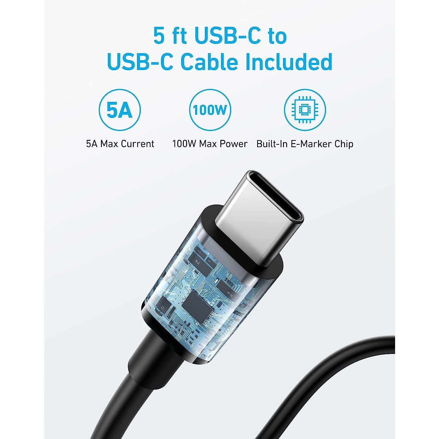 Anker 317 Cargador 100W USB-C Rápido PIQ 3.0 para MacBook Air/Pro, iPad Pro, y más (cable USB-C incluido)