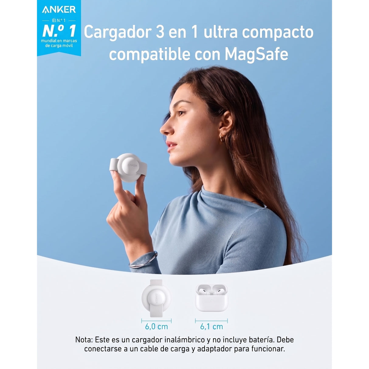 Anker MagGo Estación de Carga Inalámbrica MagSafe (3 en 1 pad plegable) Certificado 15W Qi2 con Adaptador y Cable