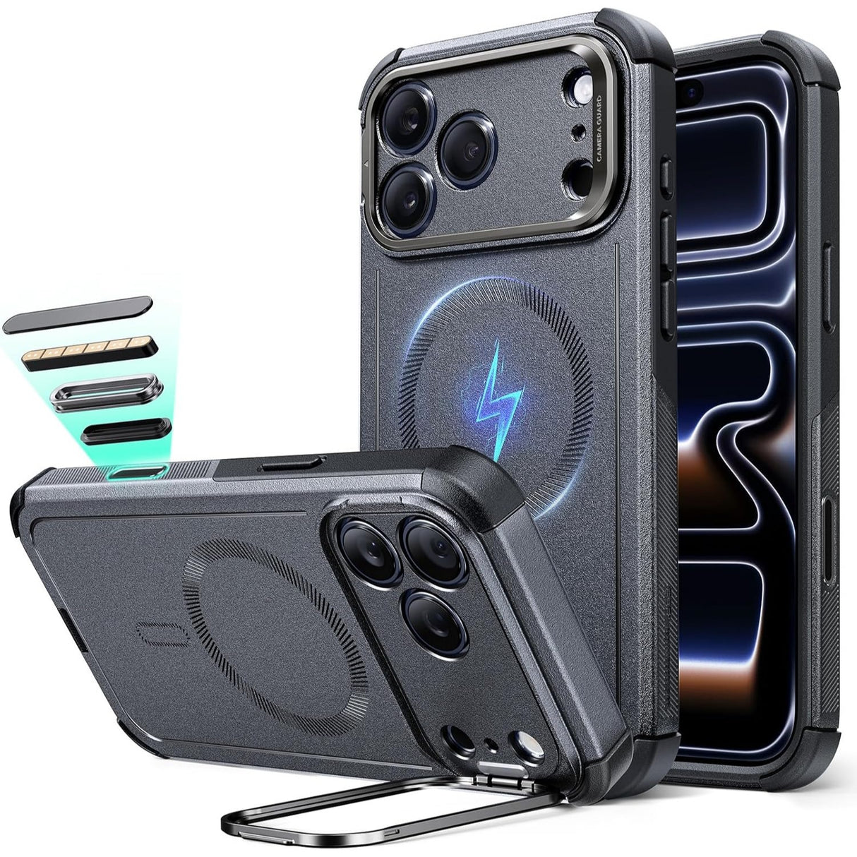ESR iPhone 17 Pro Cyber Tough Magnetic Case con Stand, MagSafe y Control de Cámara Protección Grado Militar 7X