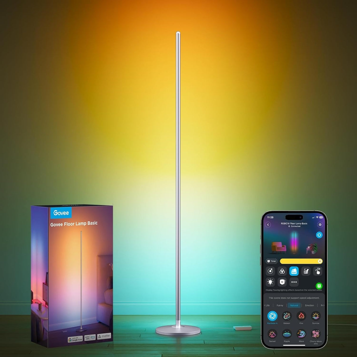 Govee Floor Lamp Basic RGBIC Lámpara de Pie 1000lm compatible con SmartThings, Alexa y Matter