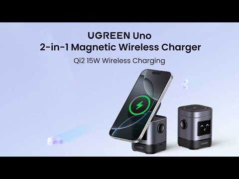UGREEN Uno Qi2 15W Cargador MagSafe Base 2 en 1 para iPhone 12 al 17 y AirPods, Sin Adaptador